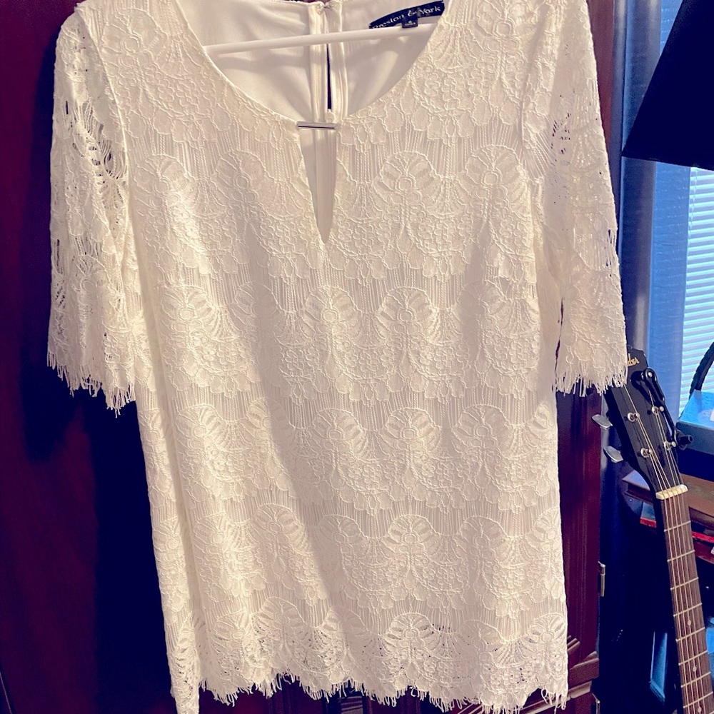Lacey top in winter white by Preston & York large.  Lined